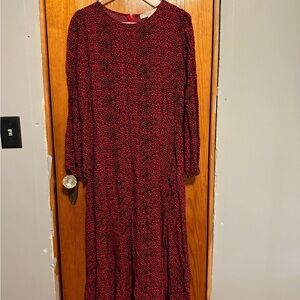 LOFT Red Animal Print Long Sleeve Dress